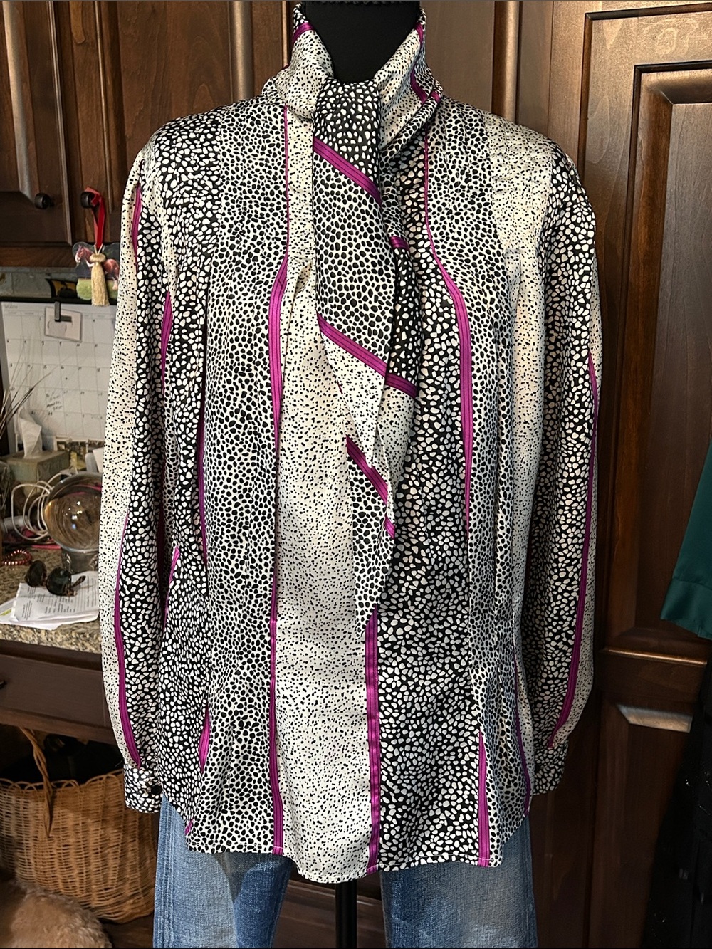 1980’s Breckenridge Sz 4 Silky Bow Back Blouse - Animal Print